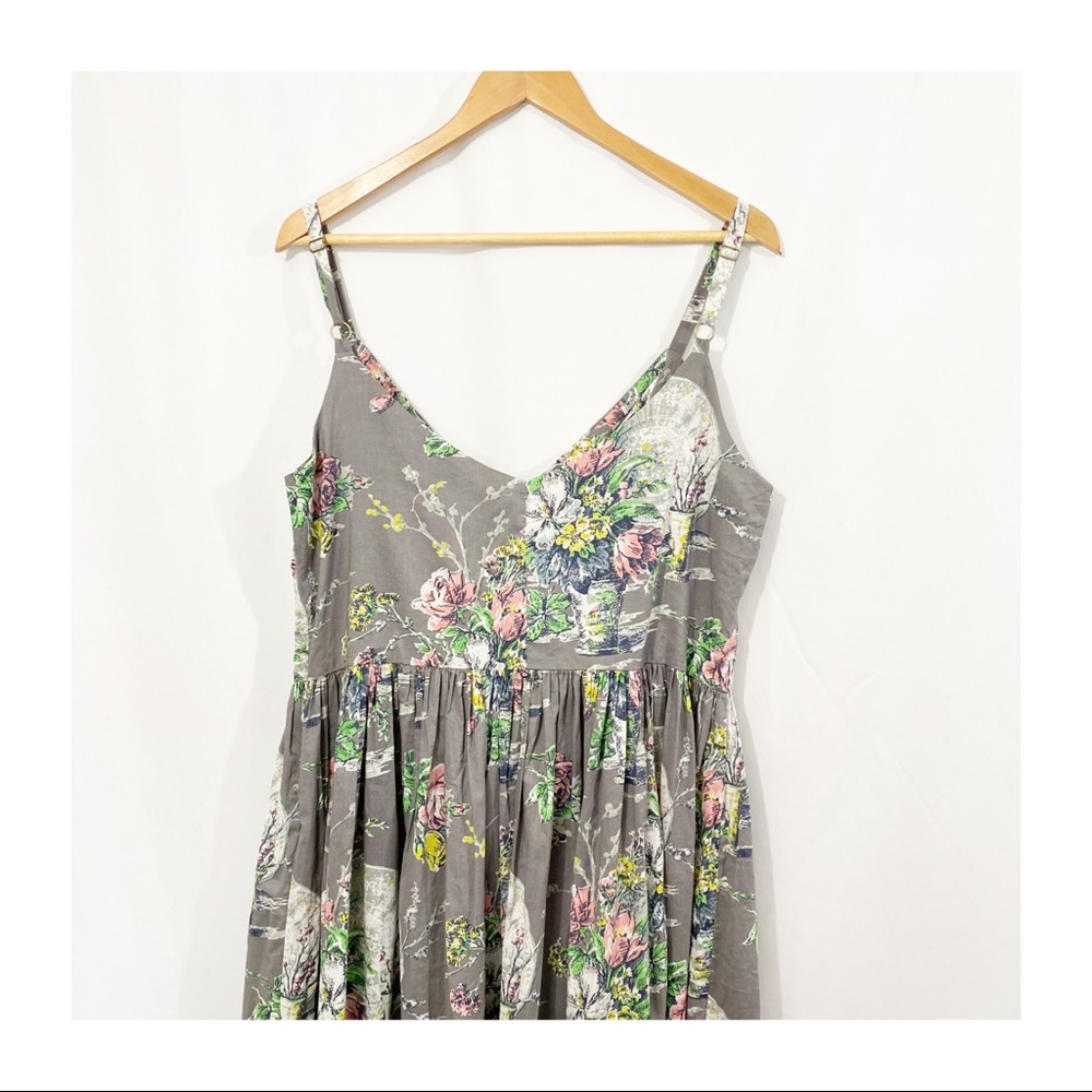Anthropologie Lazy Bones Floral Garden Pleated Midi Cotton Dress - Picture 6 of 11